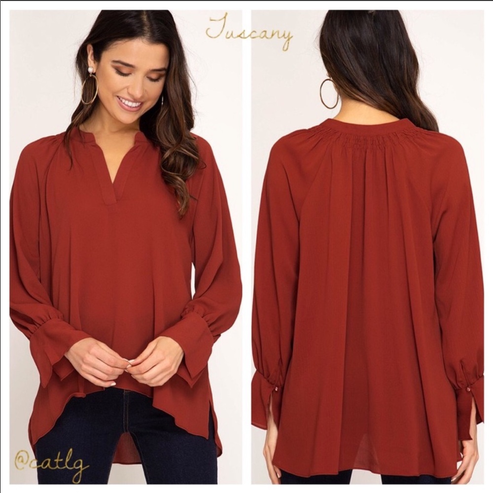 Rust colored blouse by She + Sky